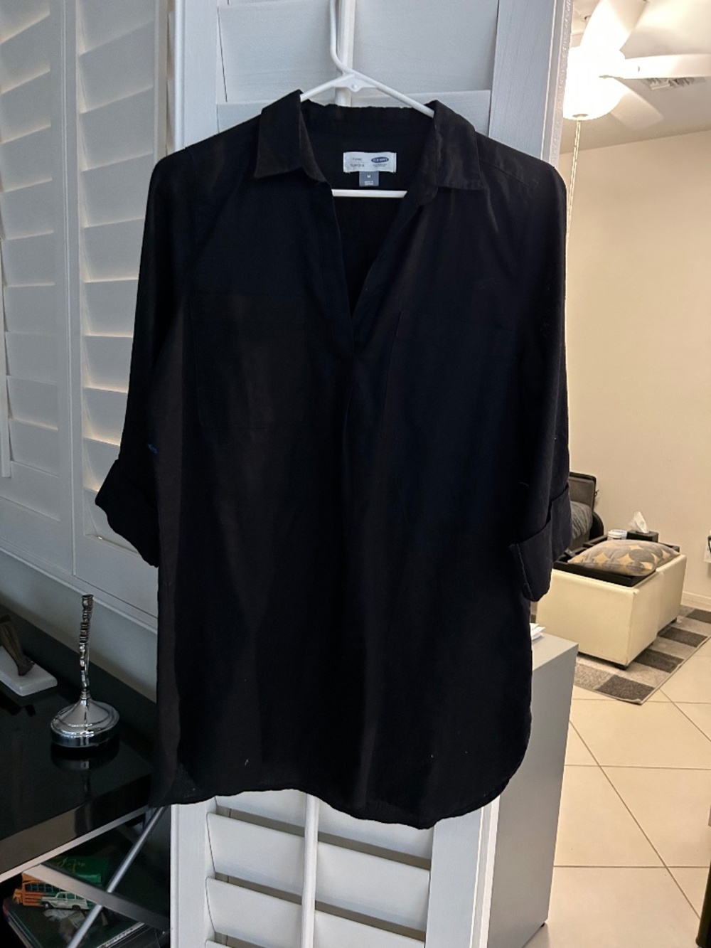 Black tunic blouse in citton+ linen